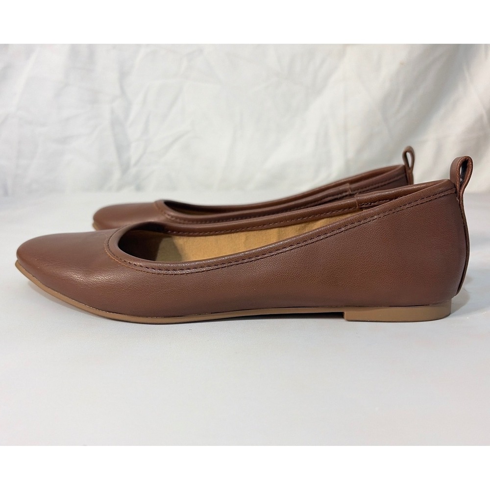 Sun + Stone Avvery Brown Square Toe Ballet Flats Womens 5.5 Cognac Slip On Shoes - Picture 3 of 10